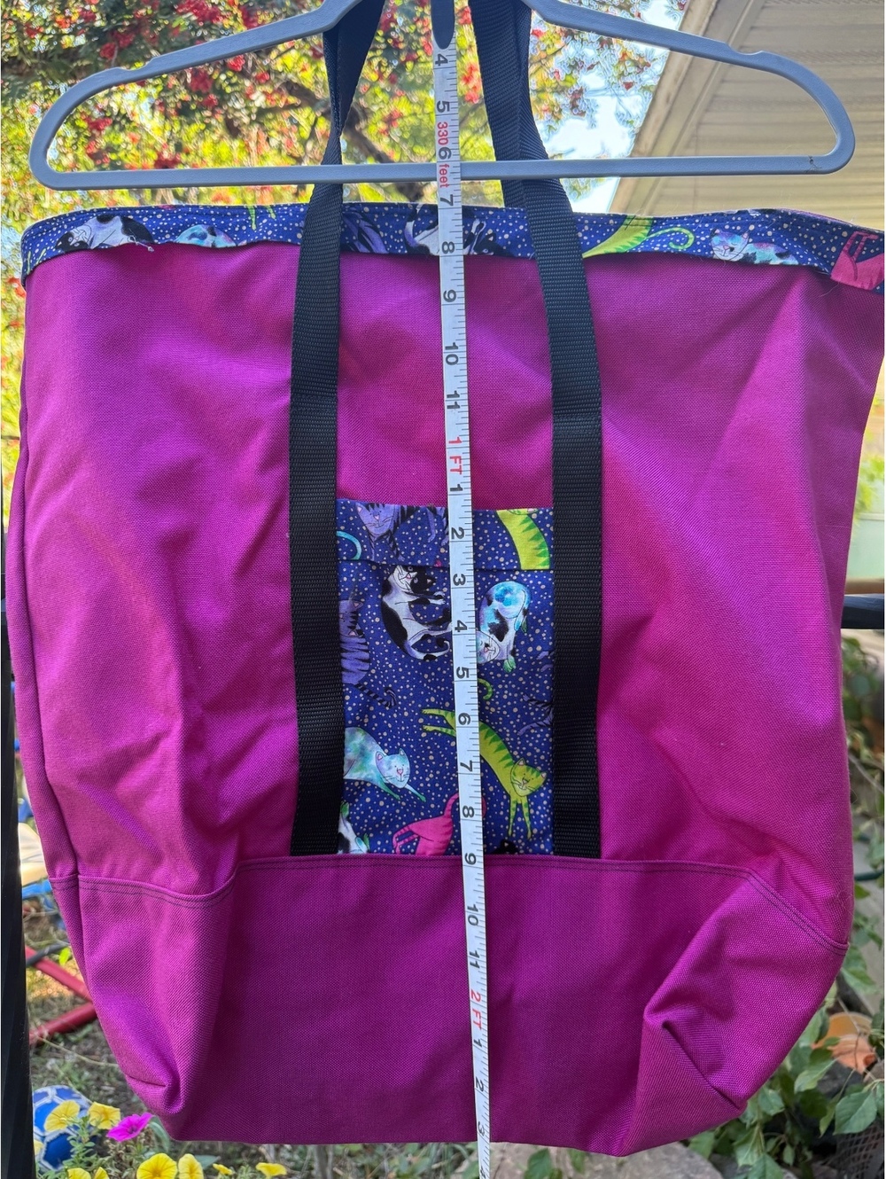 Large Pink Canvas Tote Bag with Patterned Accent